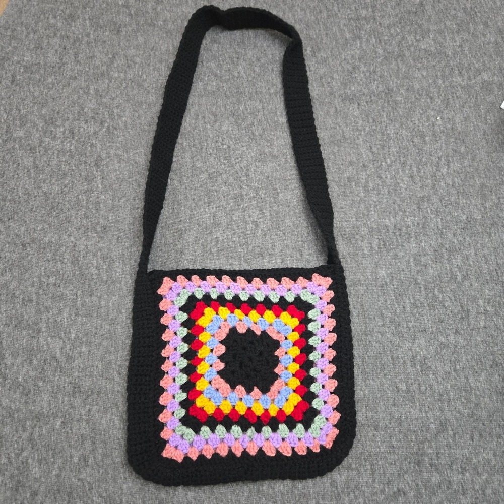 Crochet Granny Square Bag Boho Hippie Festival 70s Retro Statement Knit Tote